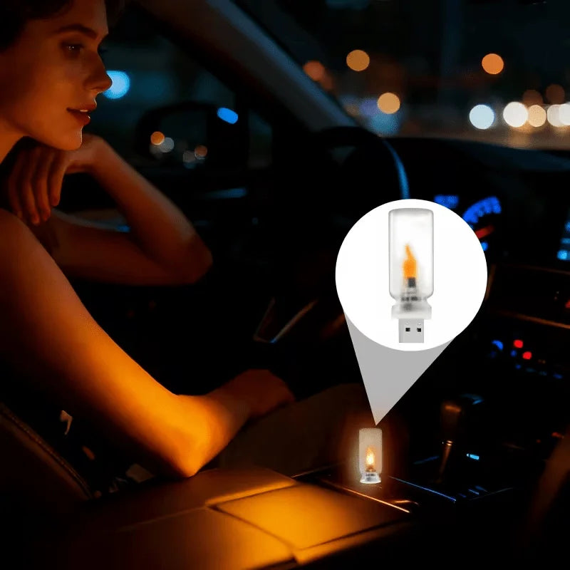 USB LED Flame Type Night Light Frosted Clear Glass Flickering Dynamic Flame Light Flash Mood Lighting for Car Interior Home Lamp