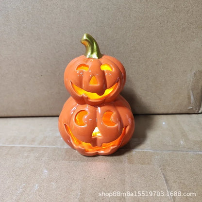 Halloween decoration pumpkin Ceramic lamp home decor Table decoration and accessories Ghost Festival Skull Ornaments LED Lights