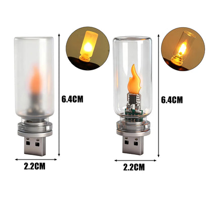 USB LED Flame Type Night Light Frosted Clear Glass Flickering Dynamic Flame Light Flash Mood Lighting for Car Interior Home Lamp