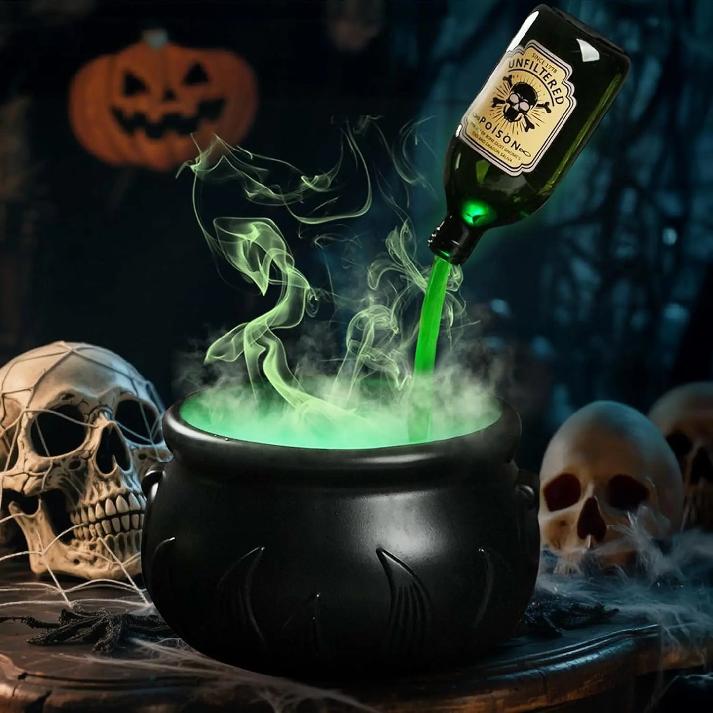 Halloween Decoration Witch Cauldron Fog Basin Levitation Potion Bottle Skull LED Party Supplies Room Decor Sculpture Figurine