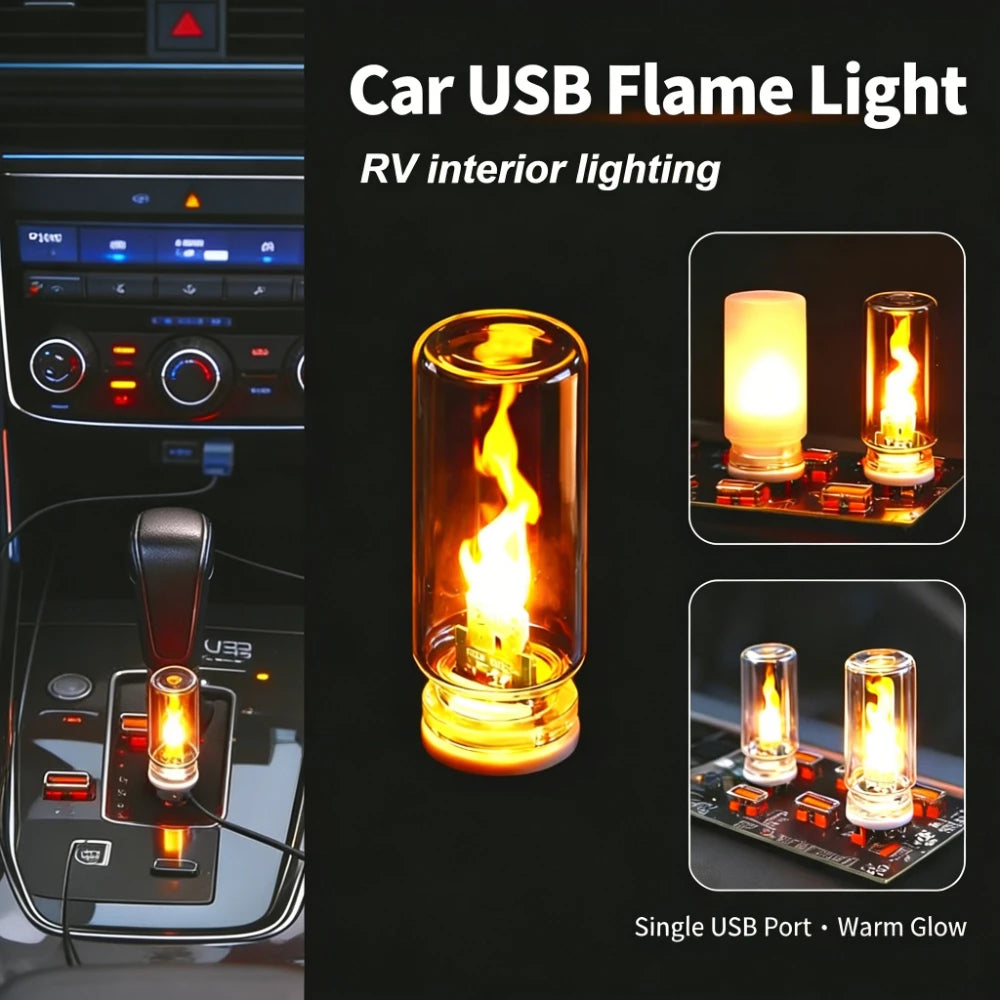 USB LED Flame Type Night Light Frosted Clear Glass Flickering Dynamic Flame Light Flash Mood Lighting for Car Interior Home Lamp