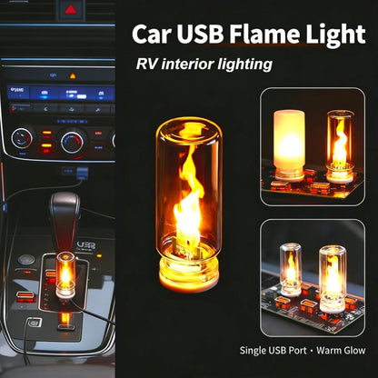 USB LED Flame Type Night Light Frosted Clear Glass Flickering Dynamic Flame Light Flash Mood Lighting for Car Interior Home Lamp