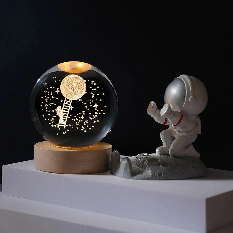 3D Moon Crystal Ball Astronomy Galaxy Solar System Saturn Luminous Balls Snow Glass Globe Night Light Home Desktop Decoration