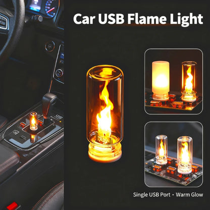 USB LED Flame Type Night Light Frosted Clear Glass Flickering Dynamic Flame Light Flash Mood Lighting for Car Interior Home Lamp