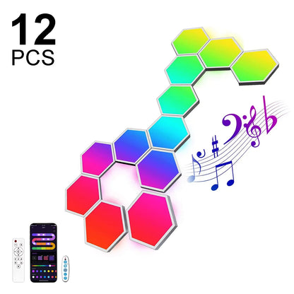 8/12/20 PCS Smart Hexagon Wall Light Color Changing Ambient Hexagonal Lights Night DIY Music Sync MeRGBW APP Games Room Bedroom