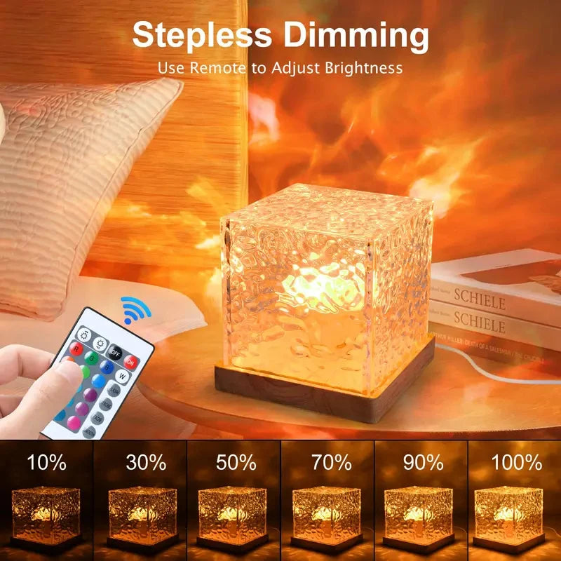 Ocean Wave Aurora Projector Light USB Remote RGB Water Ripple 16 Colors Night Light Home Office Bar Living Room Ambient Light