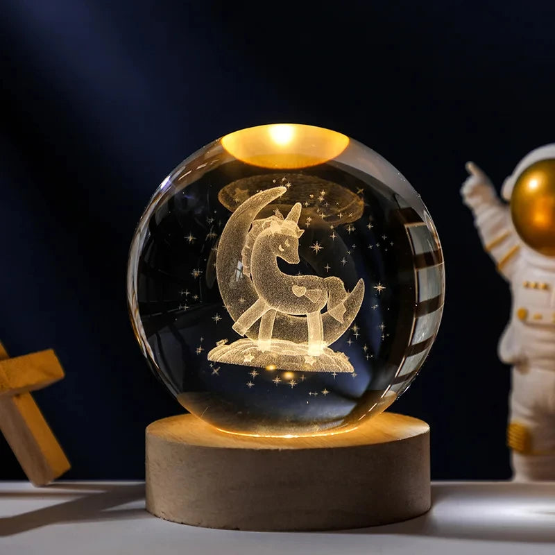 3D Moon Crystal Ball Astronomy Galaxy Solar System Saturn Luminous Balls Snow Glass Globe Night Light Home Desktop Decoration