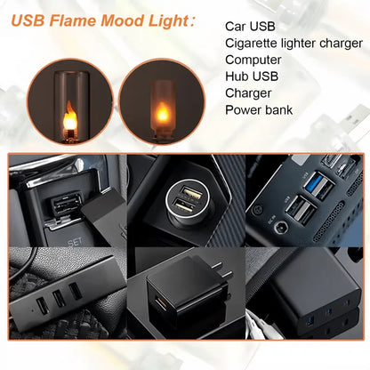USB LED Flame Type Night Light Frosted Clear Glass Flickering Dynamic Flame Light Flash Mood Lighting for Car Interior Home Lamp