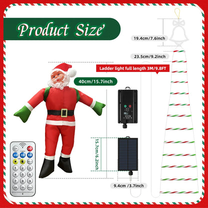 Santa Claus Doll Climbing Ladder LED String Lights Indoor Outdoor, USB/Solar Charging with Remote, Window Garden Christmas Decor