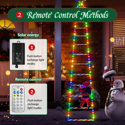 Santa Claus Doll Climbing Ladder LED String Lights Indoor Outdoor, USB/Solar Charging with Remote, Window Garden Christmas Decor