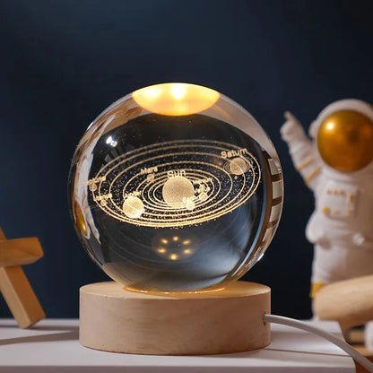 3D Moon Crystal Ball Astronomy Galaxy Solar System Saturn Luminous Balls Snow Glass Globe Night Light Home Desktop Decoration