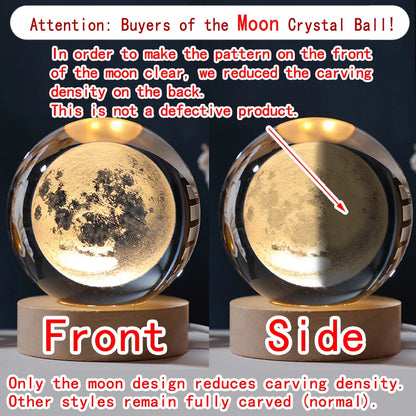 Unique 3D Crystal Ball Night Light Led Lamp Bedside Table Glowing Galaxy Lamp Saturn Planets Moon Birthday Gift Toy 5cm