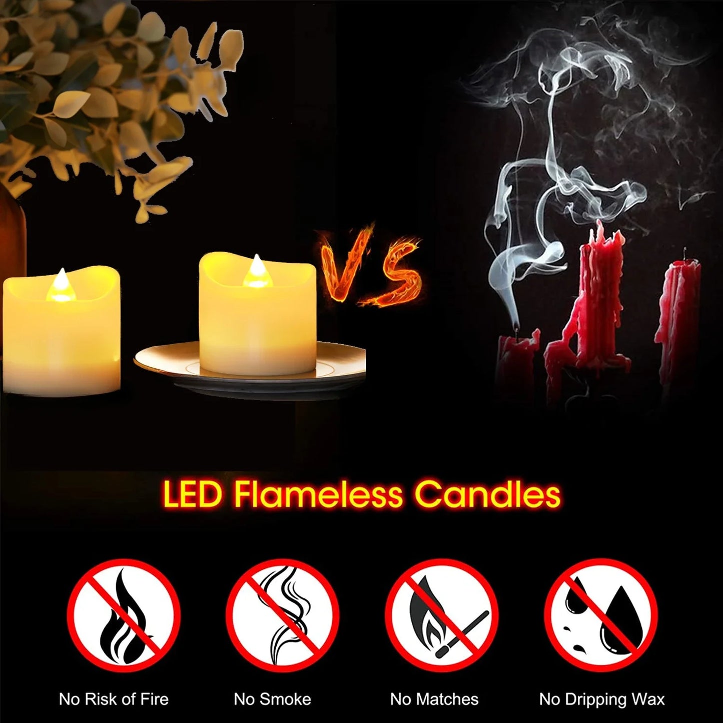 LED Tea Lights with Remote Control Lameless Tealights Candles Battery Operated Flickering Tea Lights for Christmas Halloween Dec