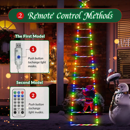 Santa Claus Doll Climbing Ladder LED String Lights Indoor Outdoor, USB/Solar Charging with Remote, Window Garden Christmas Decor