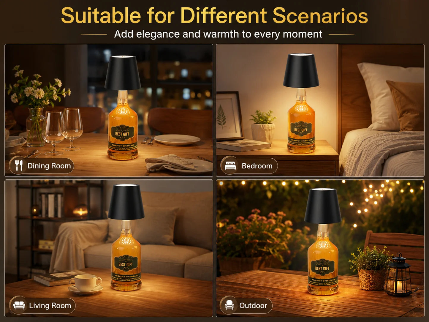 Wireless LED Bottle Lamp Rechargeable RGB Dimmable Wine Bottle Light Portable for Bar Restaurant Camping Party Decor Night Light
