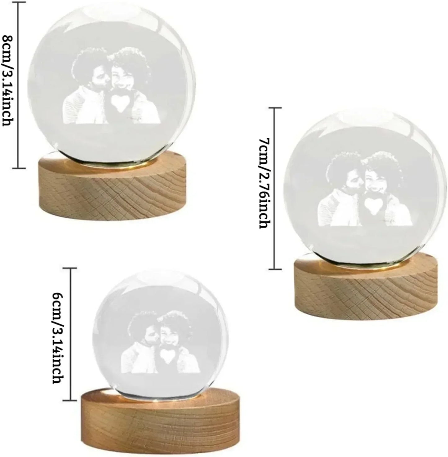 Custom Snow Globe Night Light, Personalized 2D Crystal Ball, Wedding, Couple Keepsake Lamp