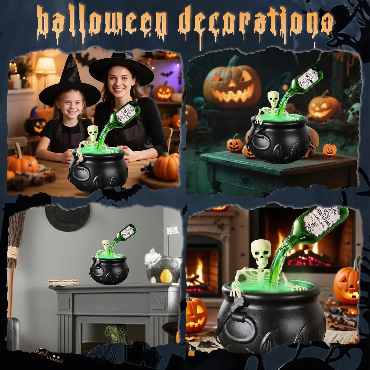 Halloween Decoration Witch Cauldron Fog Basin Levitation Potion Bottle Skull LED Party Supplies Room Decor Sculpture Figurine