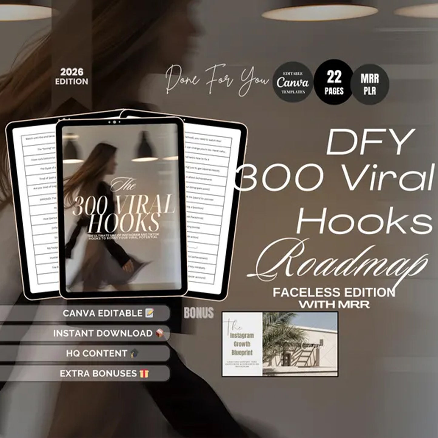 DFY 300 Viral Hooks Roadmap | Done-For-You Canva Templates (2026 Edition) + MRR/PLR | Faceless Content
