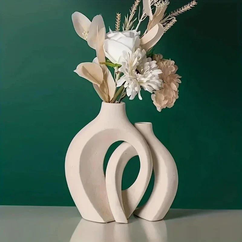 A Top Quality Hollow Nordic Modern Vase Set of 2 for Modern Home Decor,Plastic Imitation Hollow Flower Vases for Living Room - Smoothy Home