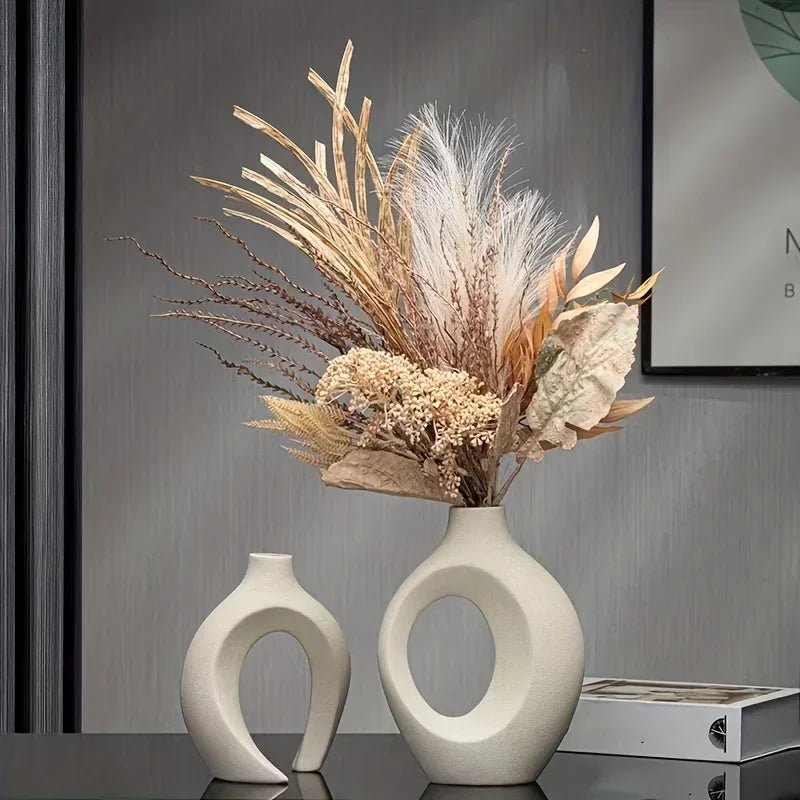 A Top Quality Hollow Nordic Modern Vase Set of 2 for Modern Home Decor,Plastic Imitation Hollow Flower Vases for Living Room - Smoothy Home