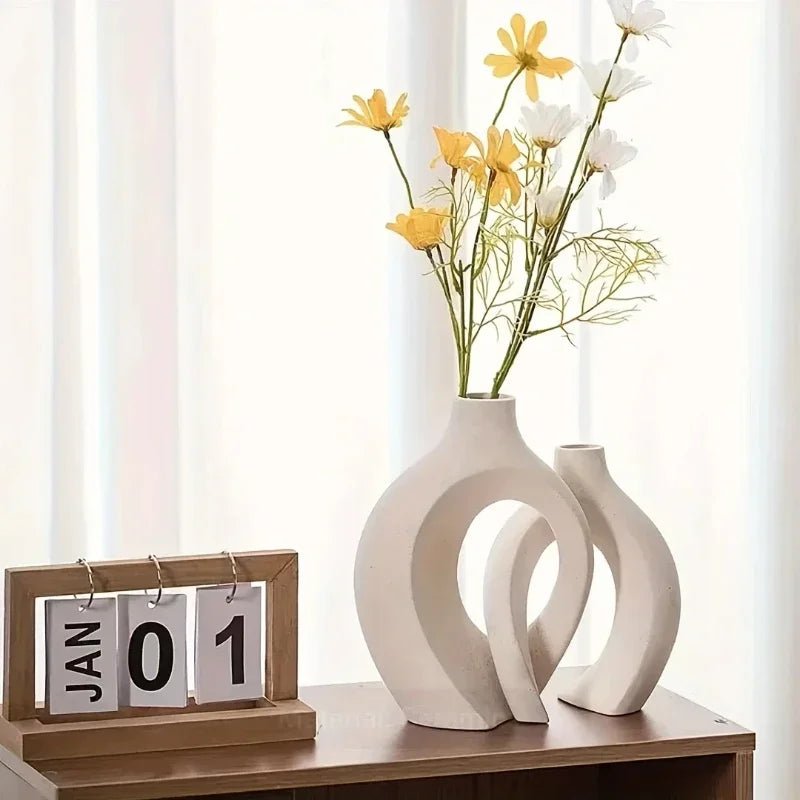 A Top Quality Hollow Nordic Modern Vase Set of 2 for Modern Home Decor,Plastic Imitation Hollow Flower Vases for Living Room - Smoothy Home