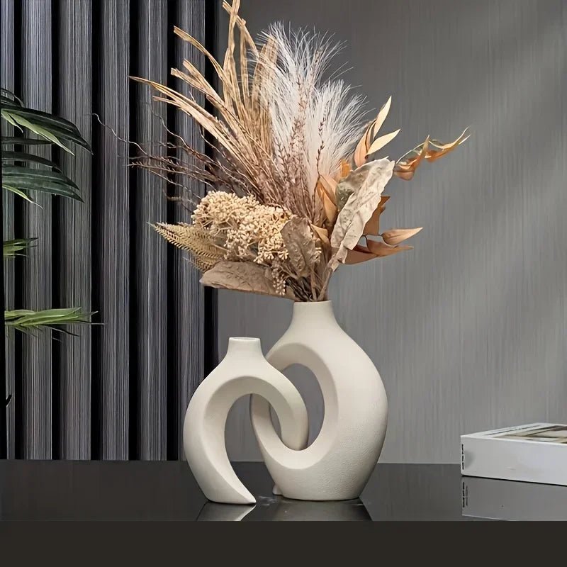A Top Quality Hollow Nordic Modern Vase Set of 2 for Modern Home Decor,Plastic Imitation Hollow Flower Vases for Living Room - Smoothy Home