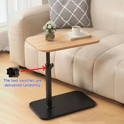 Adjustable height table - with wooden tabletop, portable sofa side table, suitable for coffee, office, and indoor/outdoor use - Smoothy Home
