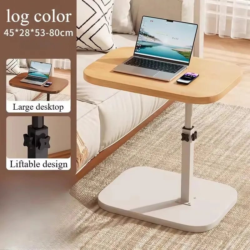 Adjustable height table - with wooden tabletop, portable sofa side table, suitable for coffee, office, and indoor/outdoor use - Smoothy Home