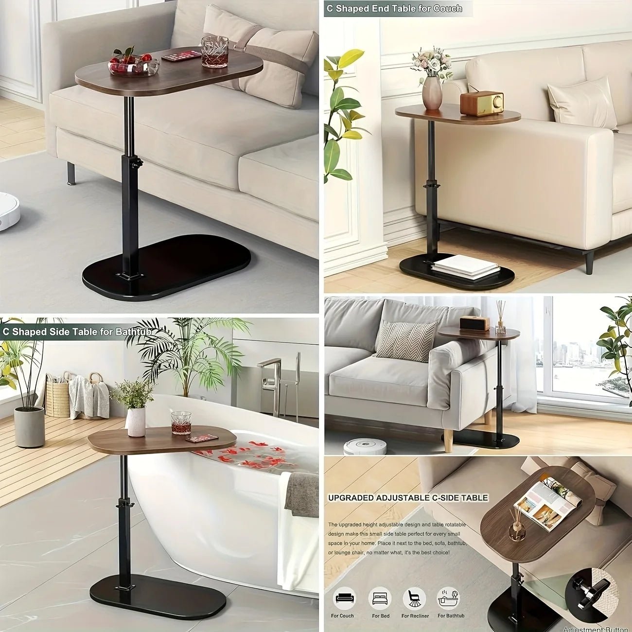 Adjustable height table - with wooden tabletop, portable sofa side table, suitable for coffee, office, and indoor/outdoor use - Smoothy Home