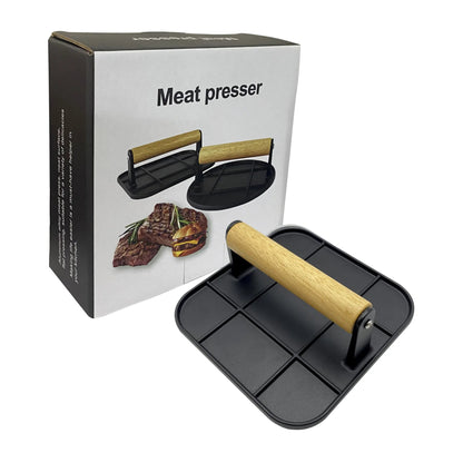 Aluminum Alloy Burger Press Outdoor Non Stick Round/Square Hand Meat Burger Press Tools With wooden handle For Home Kitchen BBQ - Smoothy Home
