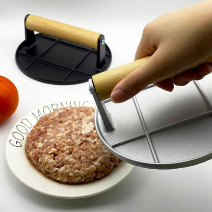 Aluminum Alloy Burger Press Outdoor Non Stick Round/Square Hand Meat Burger Press Tools With wooden handle For Home Kitchen BBQ - Smoothy Home