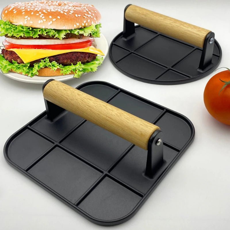 Aluminum Alloy Burger Press Outdoor Non Stick Round/Square Hand Meat Burger Press Tools With wooden handle For Home Kitchen BBQ - Smoothy Home