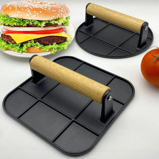 Aluminum Alloy Burger Press Outdoor Non Stick Round/Square Hand Meat Burger Press Tools With wooden handle For Home Kitchen BBQ - Smoothy Home