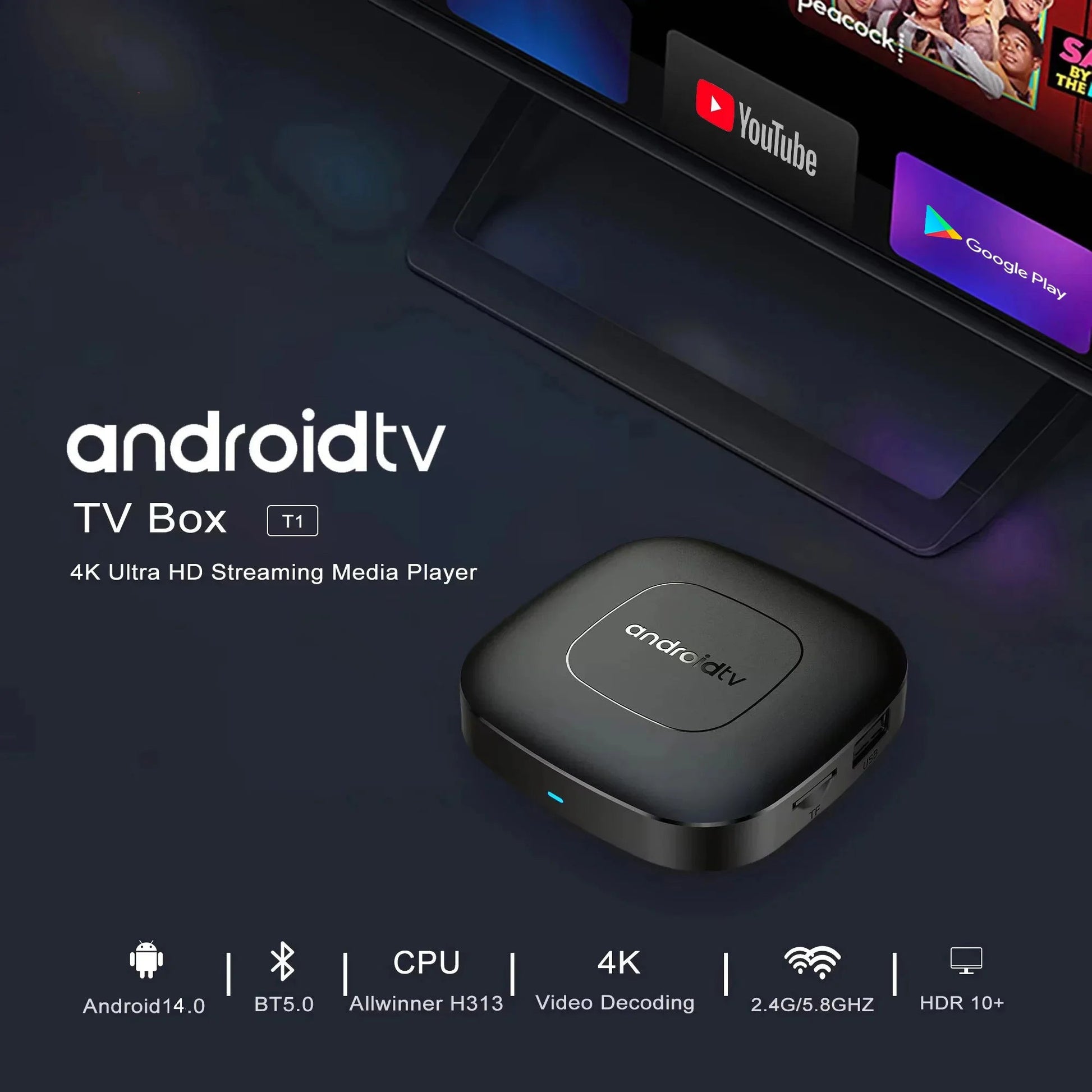 Android16 Smart Home Theater TV Box AllwinnerH313 Google Assistant Netflix Streaming Bluetooth Media Player 2G16G 2.4G5G Wifi T1 - Smoothy Home