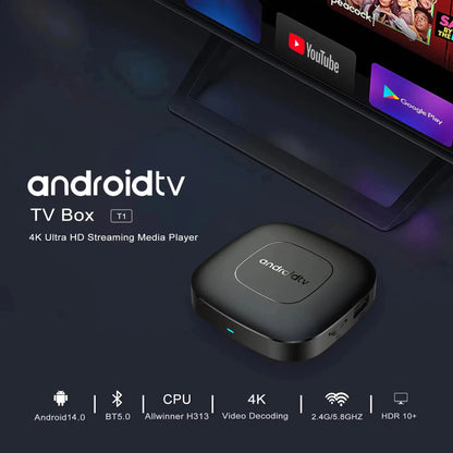 Android16 Smart Home Theater TV Box AllwinnerH313 Google Assistant Netflix Streaming Bluetooth Media Player 2G16G 2.4G5G Wifi T1 - Smoothy Home