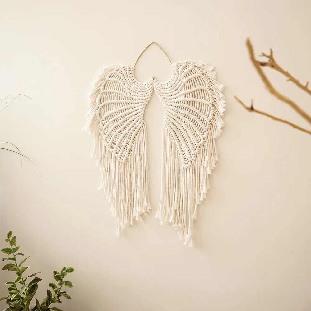 Angel Wings Macrame Wall Hanging Dream Catcher Boho Wall Decor Handmade Bohemian Home Decor Ornament Decoration Art Craft Gift - Smoothy Home