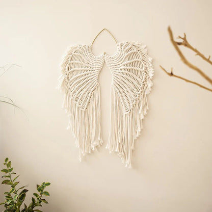 Angel Wings Macrame Wall Hanging Dream Catcher Boho Wall Decor Handmade Bohemian Home Decor Ornament Decoration Art Craft Gift - Smoothy Home