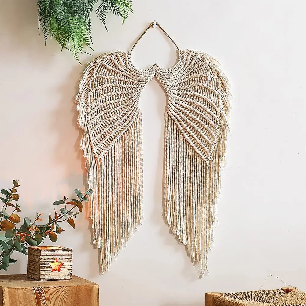 Angel Wings Macrame Wall Hanging Dream Catcher Boho Wall Decor Handmade Bohemian Home Decor Ornament Decoration Art Craft Gift - Smoothy Home