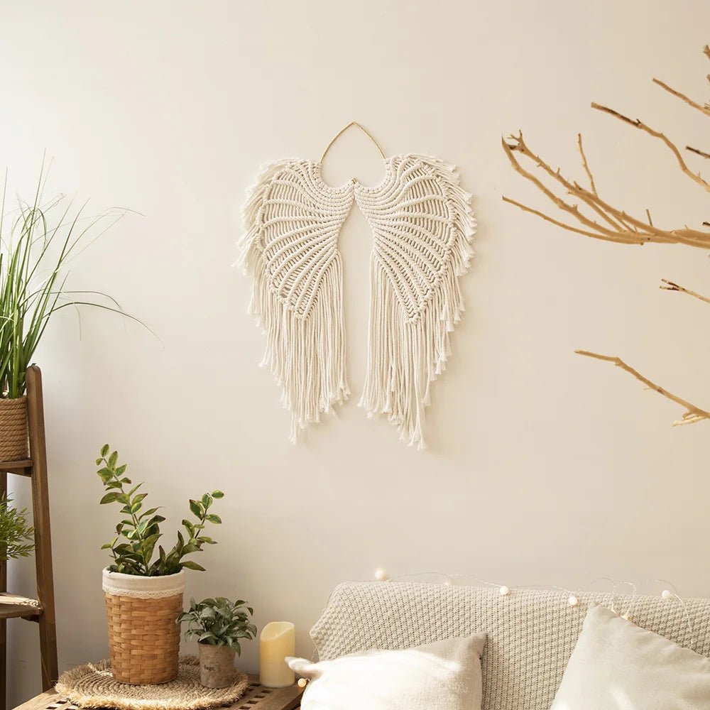 Angel Wings Macrame Wall Hanging Dream Catcher Boho Wall Decor Handmade Bohemian Home Decor Ornament Decoration Art Craft Gift - Smoothy Home