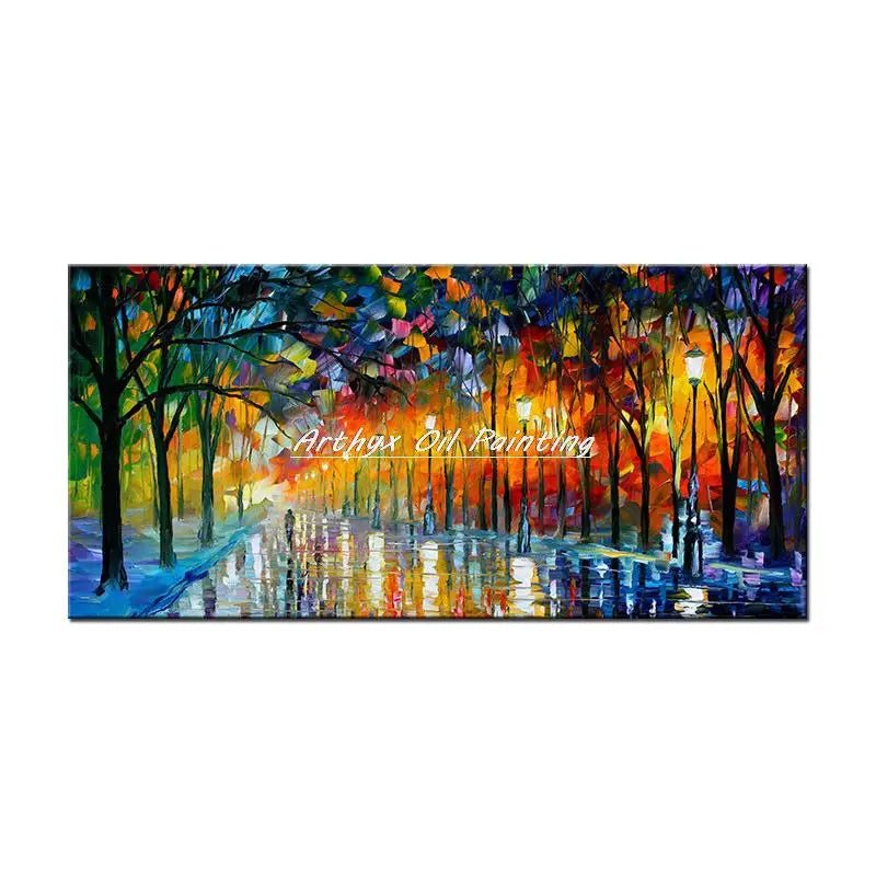 Arthyx,Handpainted Night Knife Oil Painting On Canvas,Wall Art,Modern Abstract Landscape Picture For Living Room Home Decoration - Smoothy Home