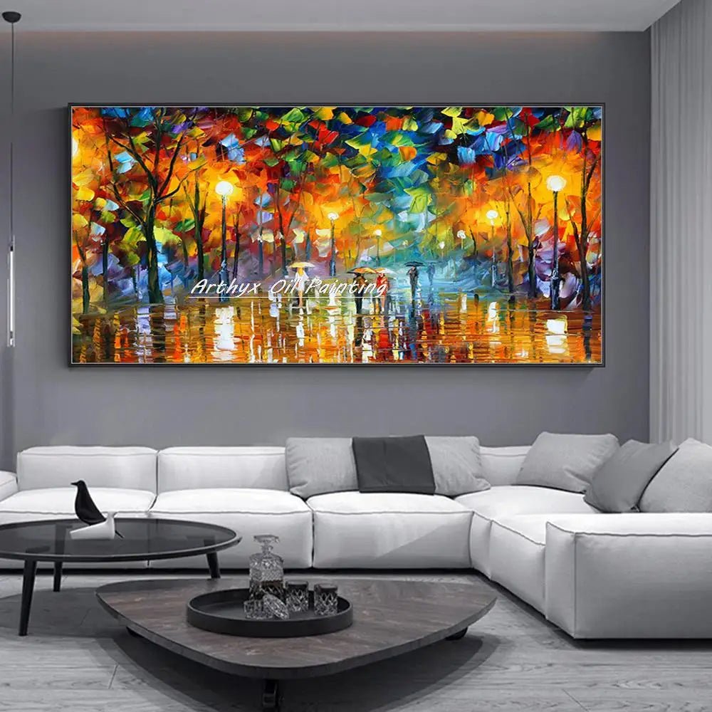 Arthyx,Handpainted Night Knife Oil Painting On Canvas,Wall Art,Modern Abstract Landscape Picture For Living Room Home Decoration - Smoothy Home