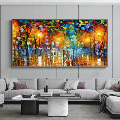Arthyx,Handpainted Night Knife Oil Painting On Canvas,Wall Art,Modern Abstract Landscape Picture For Living Room Home Decoration - Smoothy Home