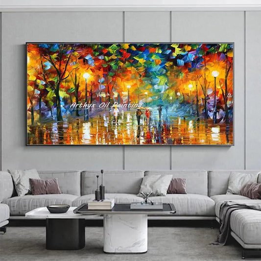 Arthyx,Handpainted Night Knife Oil Painting On Canvas,Wall Art,Modern Abstract Landscape Picture For Living Room Home Decoration - Smoothy Home