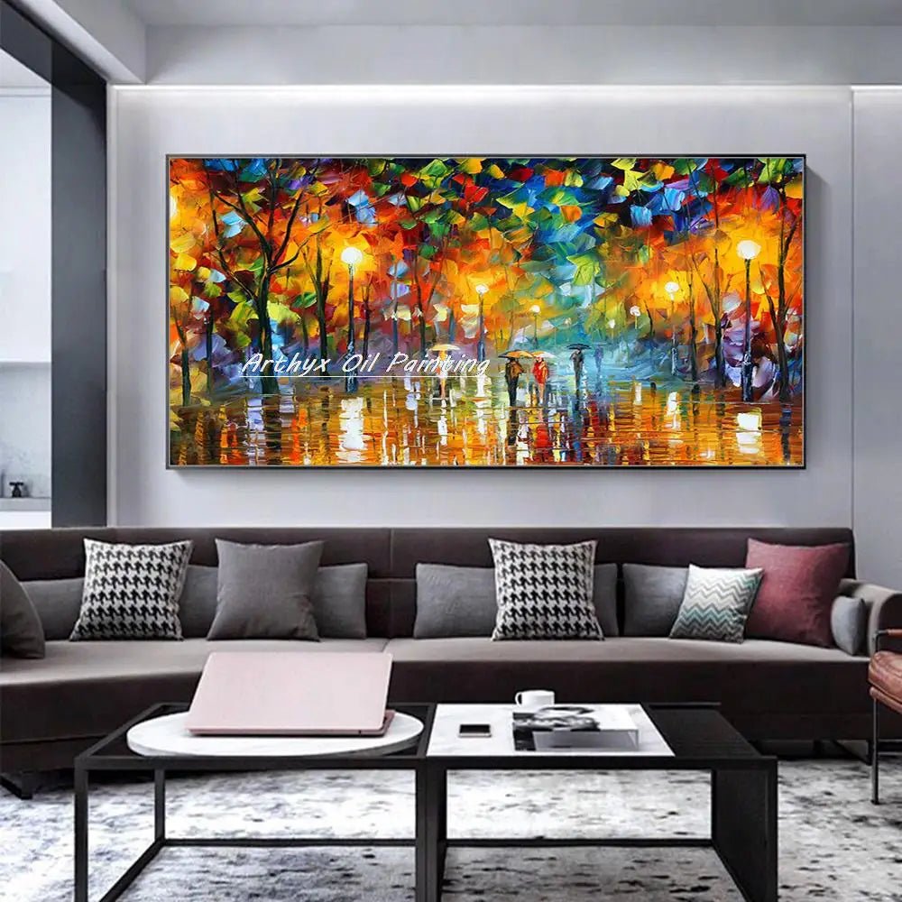 Arthyx,Handpainted Night Knife Oil Painting On Canvas,Wall Art,Modern Abstract Landscape Picture For Living Room Home Decoration - Smoothy Home