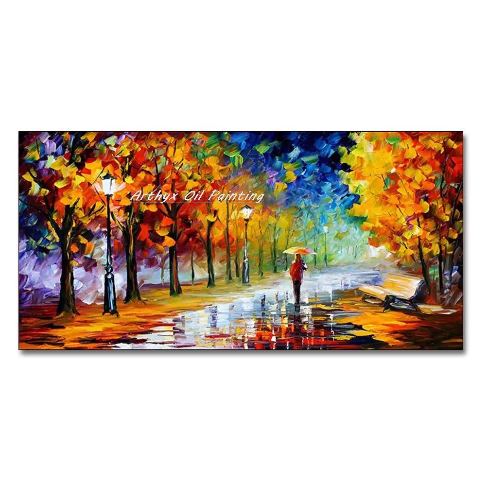 Arthyx,Handpainted Night Knife Oil Painting On Canvas,Wall Art,Modern Abstract Landscape Picture For Living Room Home Decoration - Smoothy Home