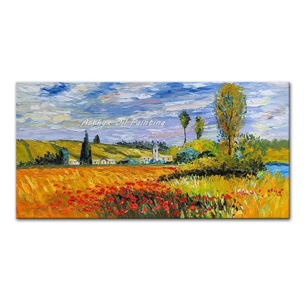 Arthyx,Handpainted Night Knife Oil Painting On Canvas,Wall Art,Modern Abstract Landscape Picture For Living Room Home Decoration - Smoothy Home