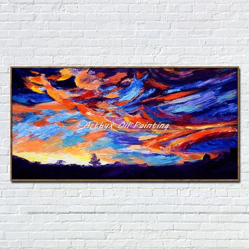 Arthyx,Handpainted Night Knife Oil Painting On Canvas,Wall Art,Modern Abstract Landscape Picture For Living Room Home Decoration - Smoothy Home
