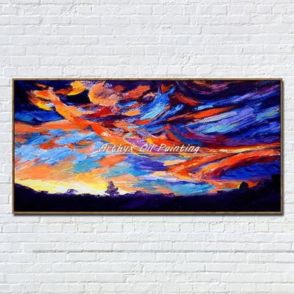 Arthyx,Handpainted Night Knife Oil Painting On Canvas,Wall Art,Modern Abstract Landscape Picture For Living Room Home Decoration - Smoothy Home