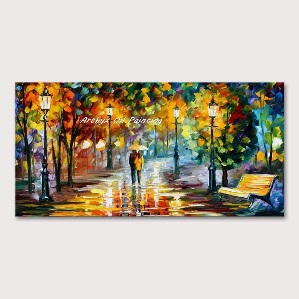 Arthyx,Handpainted Night Knife Oil Painting On Canvas,Wall Art,Modern Abstract Landscape Picture For Living Room Home Decoration - Smoothy Home