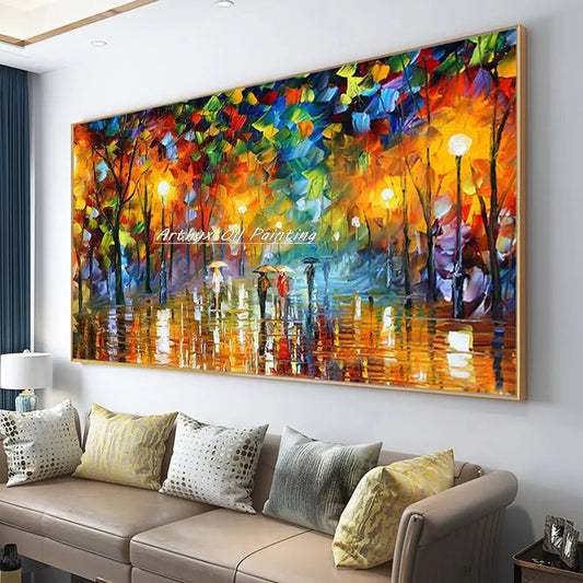 Arthyx,Handpainted Night Knife Oil Painting On Canvas,Wall Art,Modern Abstract Landscape Picture For Living Room Home Decoration - Smoothy Home